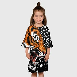 Платье клеш для девочки Амурский тигр и снегопад, цвет: 3D-принт — фото 2