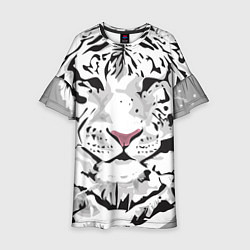 Платье клеш для девочки Белый снежный тигр, цвет: 3D-принт
