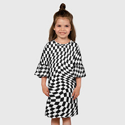 Платье клеш для девочки Черно-белая клетка Black and white squares, цвет: 3D-принт — фото 2