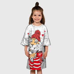 Платье клеш для девочки Тигр с чашкой кофе, цвет: 3D-принт — фото 2