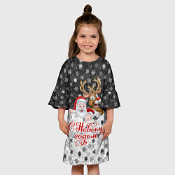 Платье клеш для девочки С Новым Годом дед мороз и олень, цвет: 3D-принт — фото 2