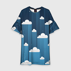 Платье клеш для девочки Облака в очереди, цвет: 3D-принт