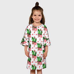 Платье клеш для девочки Кактусы в горшках, цвет: 3D-принт — фото 2