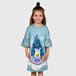 Платье клеш для девочки Медвежонок под новогодней елкой, цвет: 3D-принт — фото 2