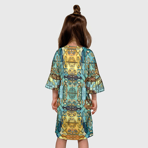 Детское платье Коллекция Фрактальная мозаика Желто-голубой / 3D-принт – фото 4