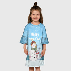 Платье клеш для девочки Снеговик во дворе, цвет: 3D-принт — фото 2