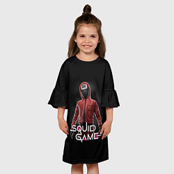 Платье клеш для девочки ИГРА В КАЛЬМАРА СТРАЖ КВАДРАТ, цвет: 3D-принт — фото 2
