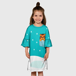 Платье клеш для девочки Маленький тигренок в кармане, цвет: 3D-принт — фото 2