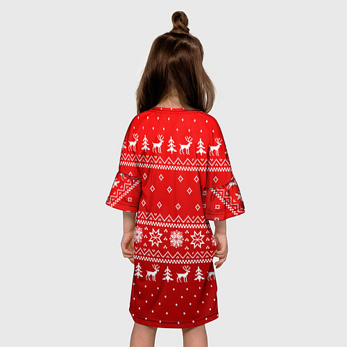 Детское платье Красный узор с оленями / 3D-принт – фото 4