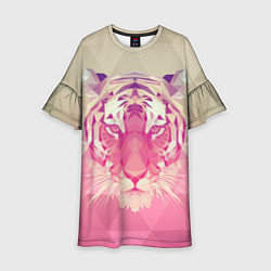 Платье клеш для девочки Тигр лоу поли, цвет: 3D-принт