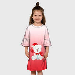 Платье клеш для девочки Белый мишка с подарком цвета 3D-принт — фото 2