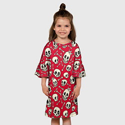 Платье клеш для девочки Черепа с сердечками в глазах, цвет: 3D-принт — фото 2