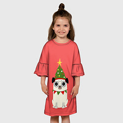 Платье клеш для девочки Новогодний Мопс Пёсик, цвет: 3D-принт — фото 2
