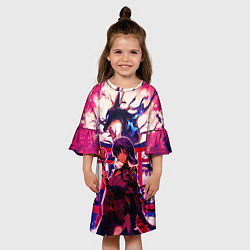 Платье клеш для девочки Шогун райден под деревом лисы Геншин Импакт, цвет: 3D-принт — фото 2