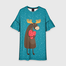 Платье клеш для девочки Душевный лось с сердцем, цвет: 3D-принт