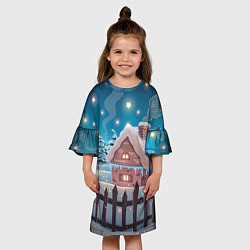 Платье клеш для девочки Домик в деревне, цвет: 3D-принт — фото 2