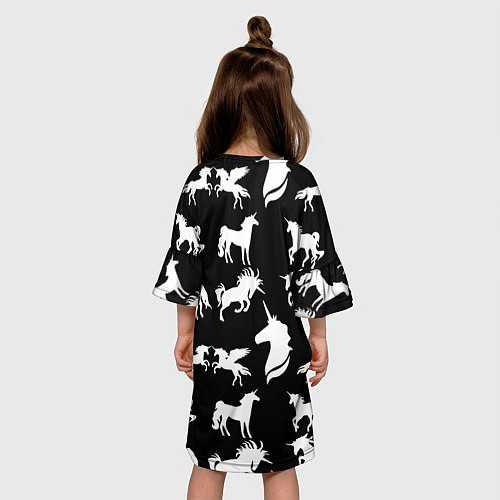 Детское платье Белые единороги на черном фоне / 3D-принт – фото 4