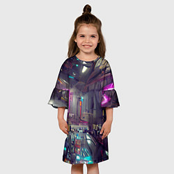 Платье клеш для девочки Городской киберпанк, цвет: 3D-принт — фото 2