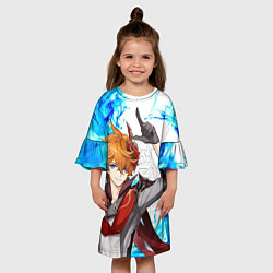 Платье клеш для девочки ТАРТАЛЬЯ ГЕНШИН ИМПАКТ ГОЛУБОЕ ПЛАМЯ FIRE, цвет: 3D-принт — фото 2