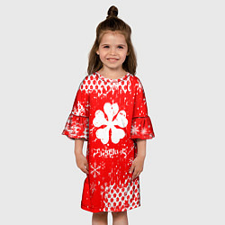 Платье клеш для девочки Чёрный клевер Снежинки, цвет: 3D-принт — фото 2