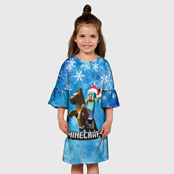 Платье клеш для девочки НОВЫЙ ГОД В МАЙНКРАФТ, СНЕЖИНКИ, 2022, цвет: 3D-принт — фото 2