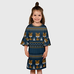 Платье клеш для девочки Вязаный стиль текстура Тигры, цвет: 3D-принт — фото 2