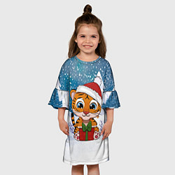 Платье клеш для девочки Маленький тигренок с подарками 2022, цвет: 3D-принт — фото 2
