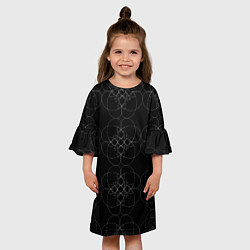 Платье клеш для девочки Цветочный орнамент белый на черном, цвет: 3D-принт — фото 2