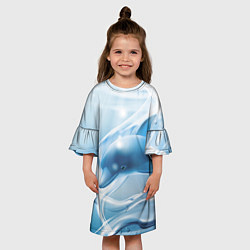 Платье клеш для девочки Дельфин в лазурном океане, цвет: 3D-принт — фото 2