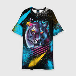 Платье клеш для девочки Забрызганный тигр, цвет: 3D-принт