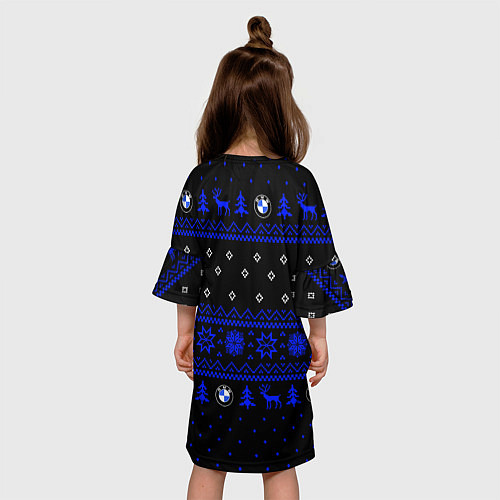 Детское платье НОВОГОДНИЙ СВИТЕР БМВ ЧЕРНО СИНИЙ / 3D-принт – фото 4