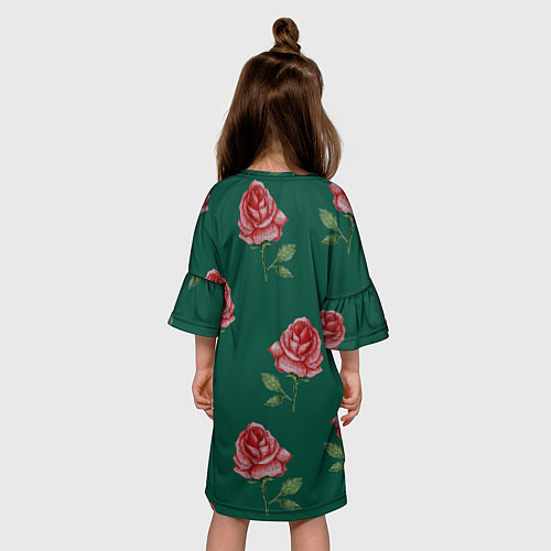 Детское платье Ярко красные розы на темно-зеленом фоне / 3D-принт – фото 4