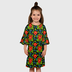 Платье клеш для девочки Цветы хохлома, цвет: 3D-принт — фото 2