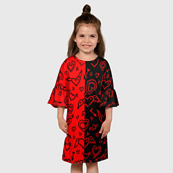 Платье клеш для девочки Черно-Красные сердца с крылышками, цвет: 3D-принт — фото 2