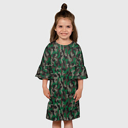 Платье клеш для девочки Зелёный Вязаный Камуфляж, цвет: 3D-принт — фото 2