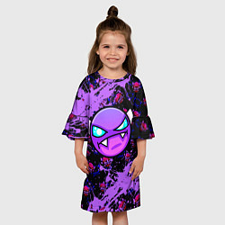 Платье клеш для девочки Геометри Дэш фиолетовый Geometry Dash, цвет: 3D-принт — фото 2
