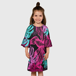 Платье клеш для девочки Папоротниковый неон, цвет: 3D-принт — фото 2