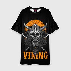 Платье клеш для девочки ЧЕРЕП ВИКИНГА VIKINGS SKULL, цвет: 3D-принт