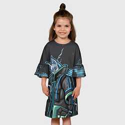 Платье клеш для девочки Фортнайт Китсунэ в синем, цвет: 3D-принт — фото 2