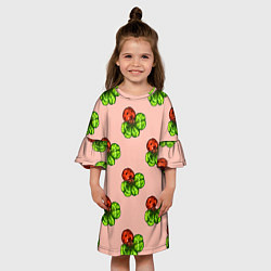 Платье клеш для девочки Божья коровка и клевер на розовом, цвет: 3D-принт — фото 2