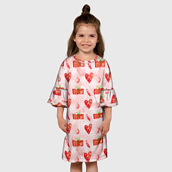 Платье клеш для девочки Подарки и сердечки, цвет: 3D-принт — фото 2