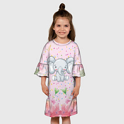Платье клеш для девочки Слоних в конфетти, цвет: 3D-принт — фото 2