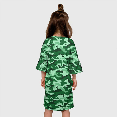 Детское платье Зеленый монохромный камуфляж / 3D-принт – фото 4