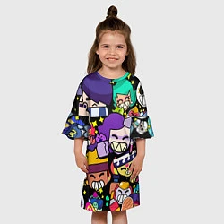 Платье клеш для девочки Brawl Значки особые на бойцов Бравл Старс Пины, цвет: 3D-принт — фото 2