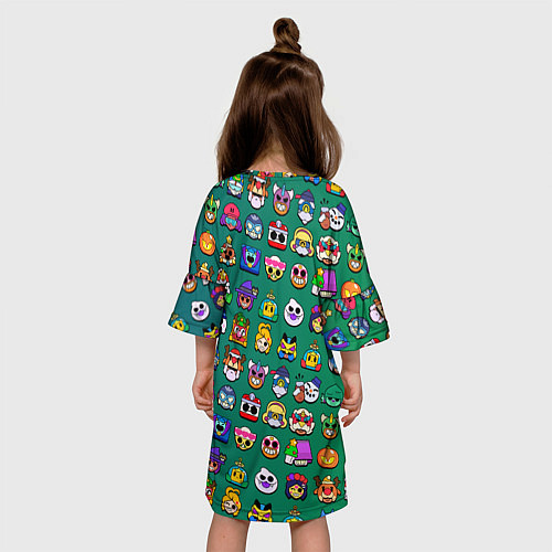 Детское платье Значки на скины Бравл Старс Brawl Зеленый градиент / 3D-принт – фото 4