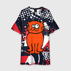Платье клеш для девочки Забаный красный кот, цвет: 3D-принт