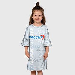 Платье клеш для девочки Россия - на разных языках мира, цвет: 3D-принт — фото 2