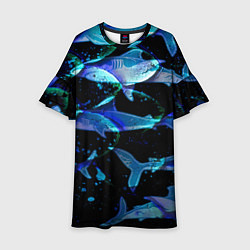 Платье клеш для девочки На дне морском Акулы, цвет: 3D-принт