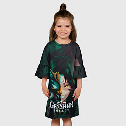 Платье клеш для девочки Геншин Сяо-охотник на демонов, цвет: 3D-принт — фото 2