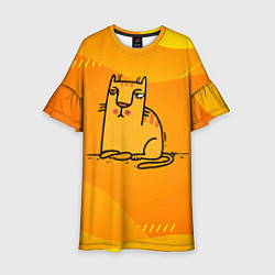 Платье клеш для девочки Рисованный желтый кот, цвет: 3D-принт
